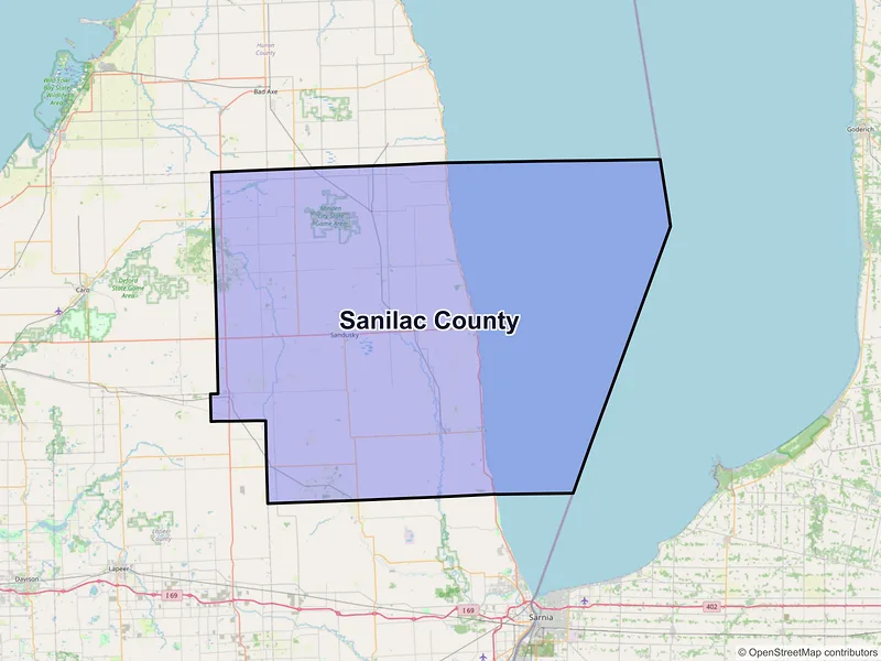 Map of Sanilac County, Michigan and ZIP codes