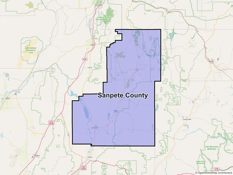 Map of Sanpete County, Utah and ZIP codes