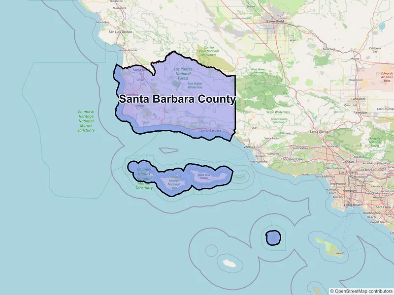 Map of Santa Barbara County, California and ZIP codes
