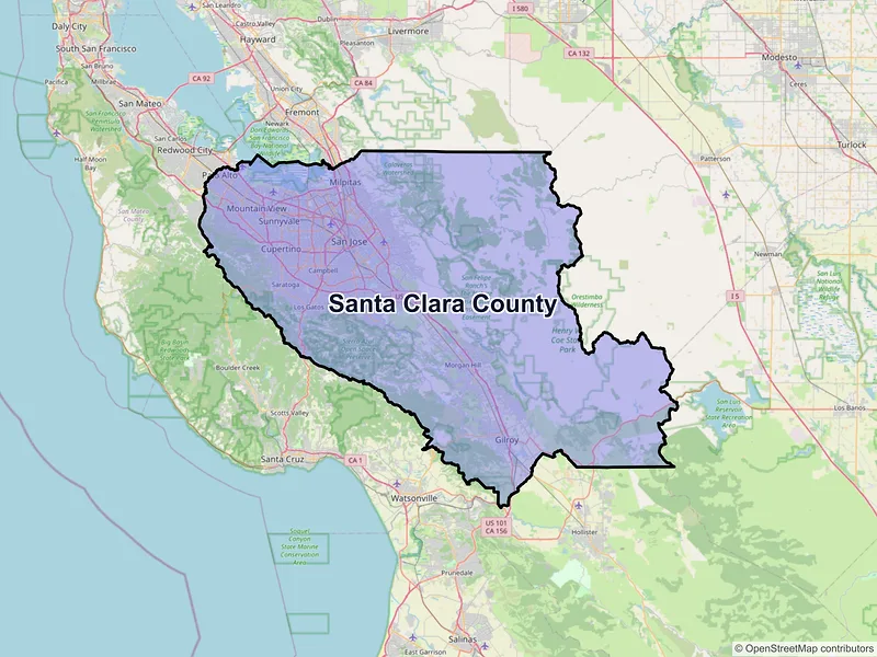 Map of Santa Clara County, California and ZIP codes