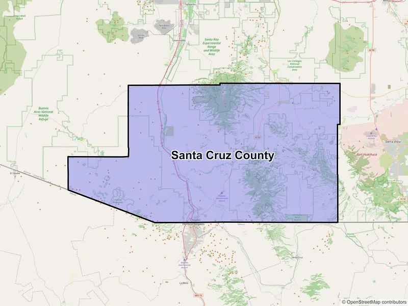 Map of Santa Cruz County, Arizona and ZIP codes