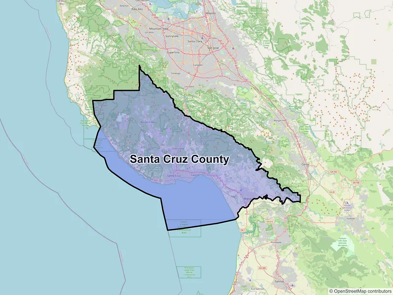 Map of Santa Cruz County, California and ZIP codes