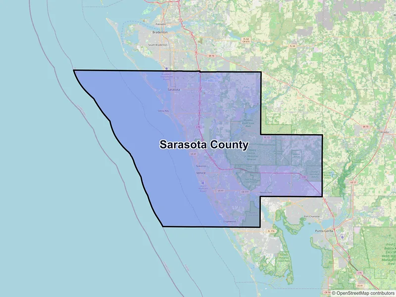 Map of Sarasota County, Florida and ZIP codes