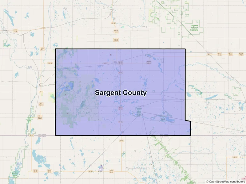 Map of Sargent County, North Dakota and ZIP codes