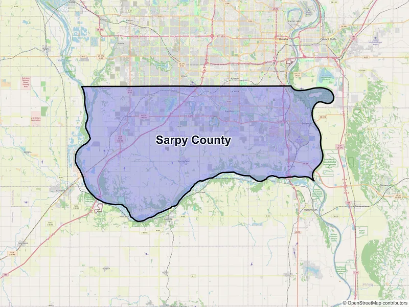 Map of Sarpy County, Nebraska and ZIP codes
