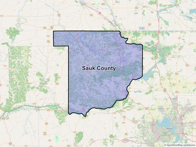 Map of Sauk County, Wisconsin and ZIP codes
