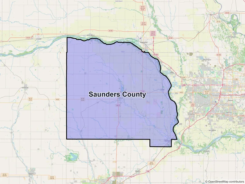 Map of Saunders County, Nebraska and ZIP codes