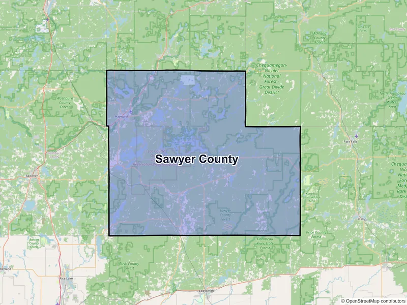 Map of Sawyer County, Wisconsin and ZIP codes