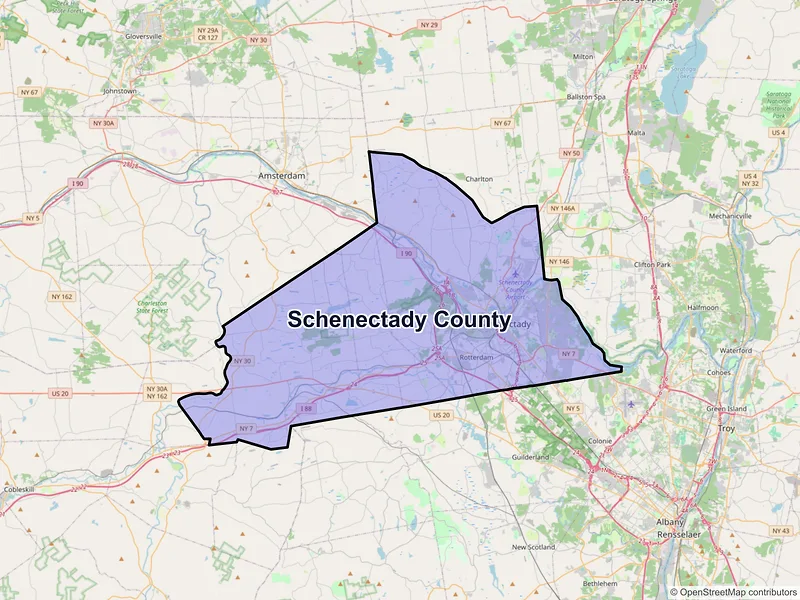 Map of Schenectady County, New York and ZIP codes