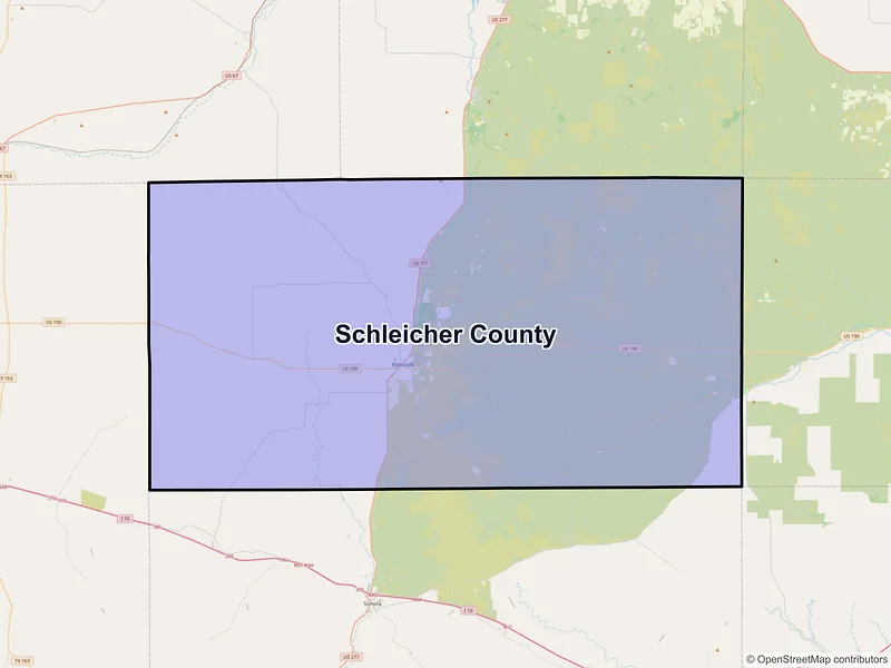 Map of Schleicher County, Texas and ZIP codes