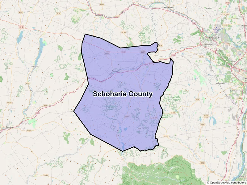 Map of Schoharie County, New York and ZIP codes