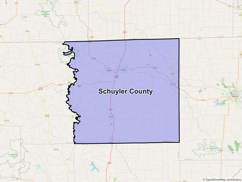 Map of Schuyler County, Missouri and ZIP codes