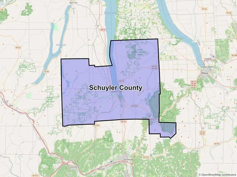 Map of Schuyler County, New York and ZIP codes