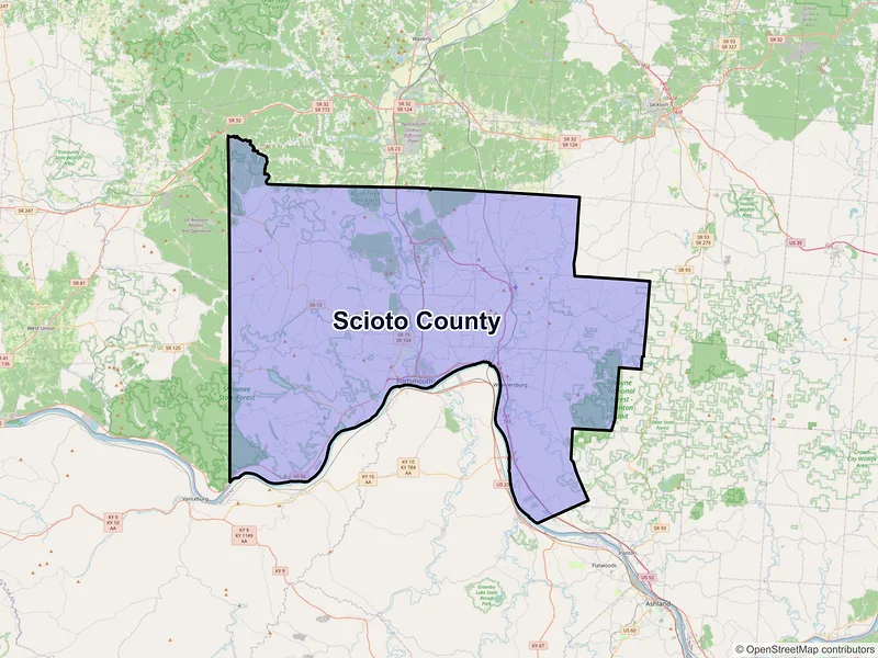 Map of Scioto County, Ohio and ZIP codes