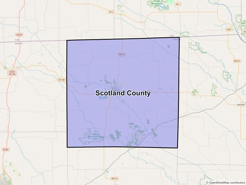 Map of Scotland County, Missouri and ZIP codes