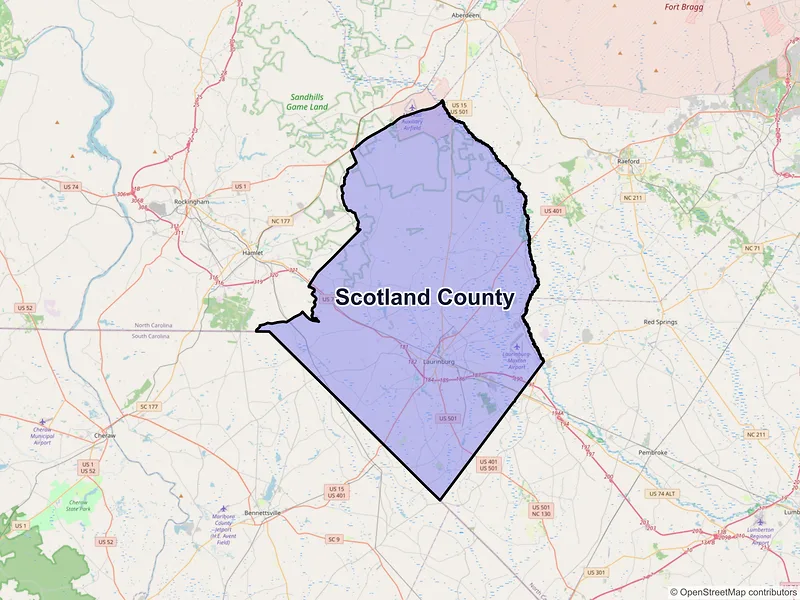 Map of Scotland County, North Carolina and ZIP codes
