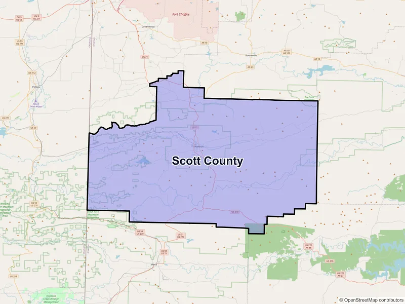 Map of Scott County, Arkansas and ZIP codes