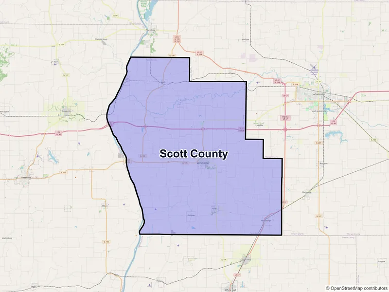 Map of Scott County, Illinois and ZIP codes