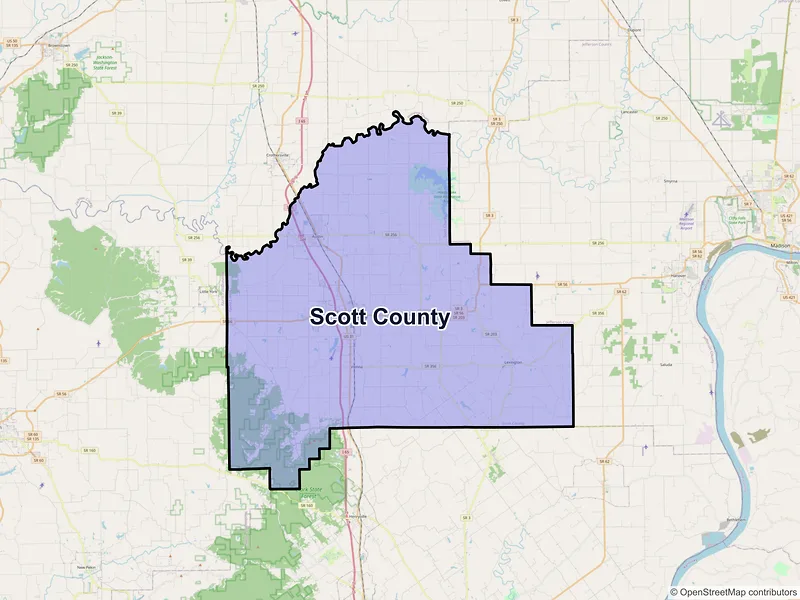 Map of Scott County, Indiana and ZIP codes