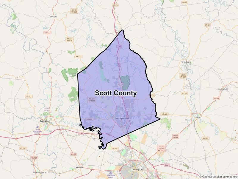 Map of Scott County, Kentucky and ZIP codes