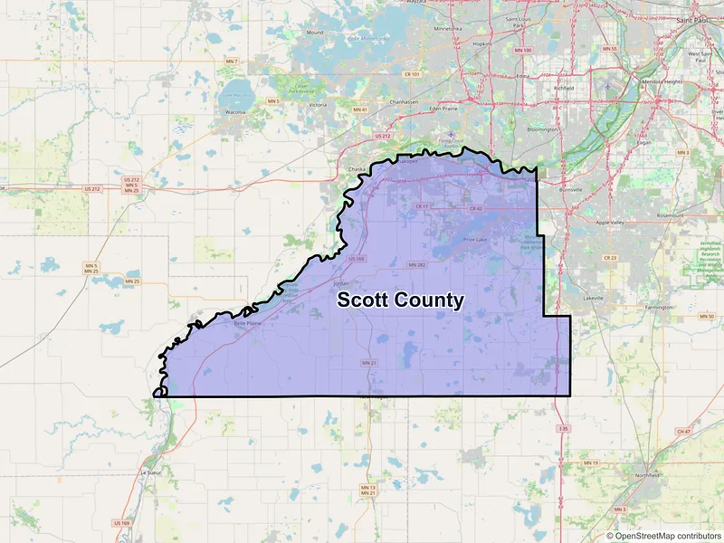 Map of Scott County, Minnesota and ZIP codes