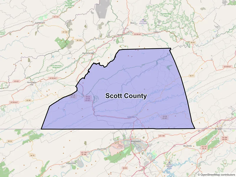 Map of Scott County, Virginia and ZIP codes