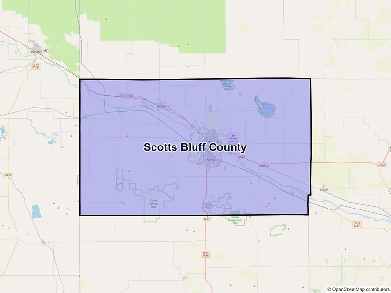 Map of Scotts Bluff County, Nebraska and ZIP codes