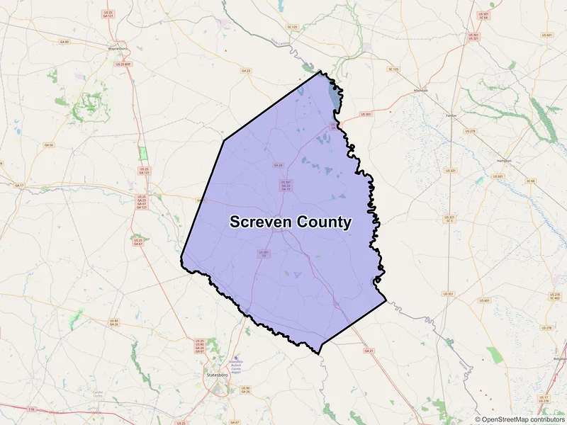 Map of Screven County, Georgia and ZIP codes