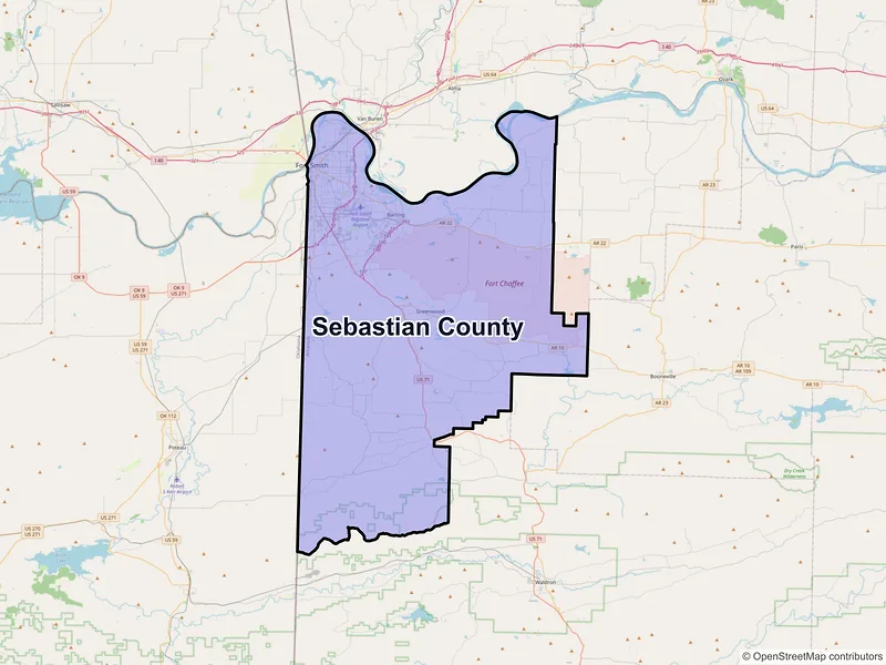 Map of Sebastian County, Arkansas and ZIP codes