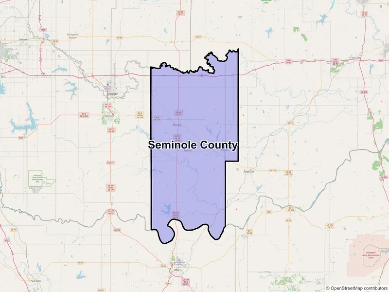 Map of Seminole County, Oklahoma and ZIP codes