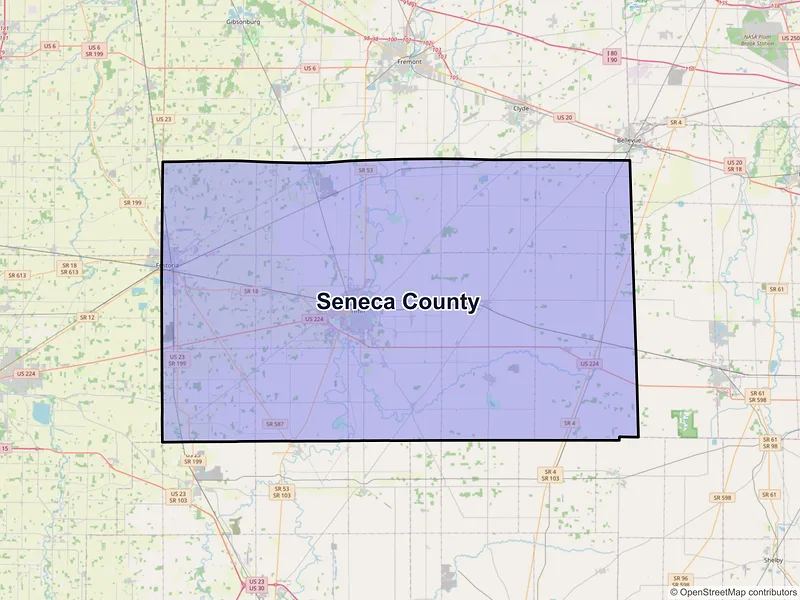 Map of Seneca County, Ohio and ZIP codes