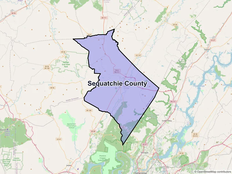 Map of Sequatchie County, Tennessee and ZIP codes
