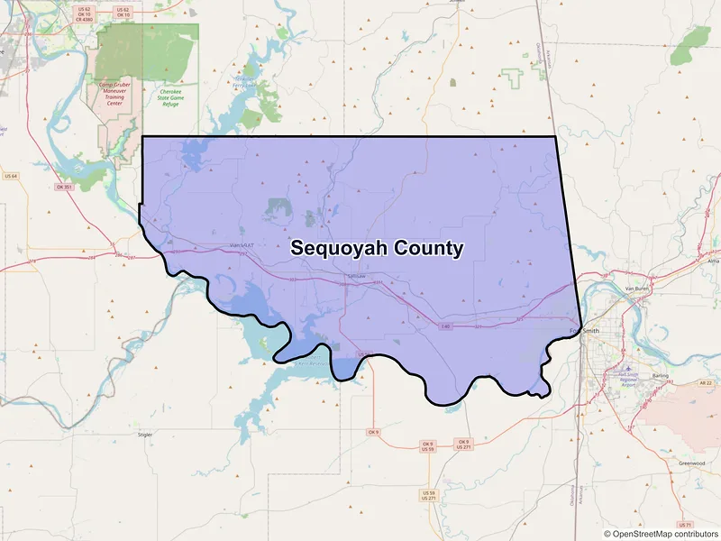Map of Sequoyah County, Oklahoma and ZIP codes