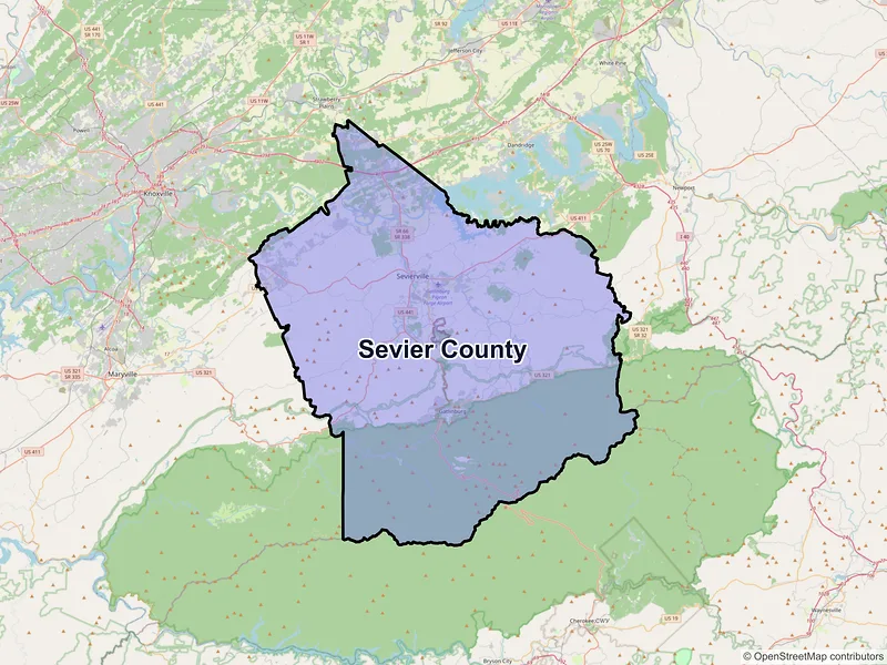 Map of Sevier County, Tennessee and ZIP codes