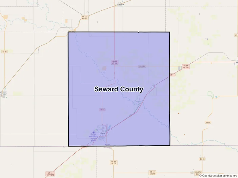 Map of Seward County, Kansas and ZIP codes
