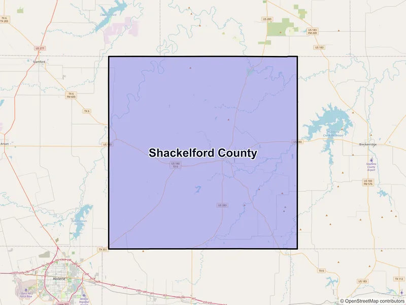 Map of Shackelford County, Texas and ZIP codes