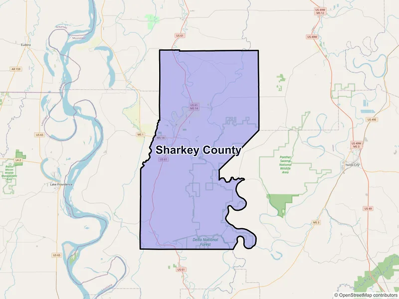 Map of Sharkey County, Mississippi and ZIP codes