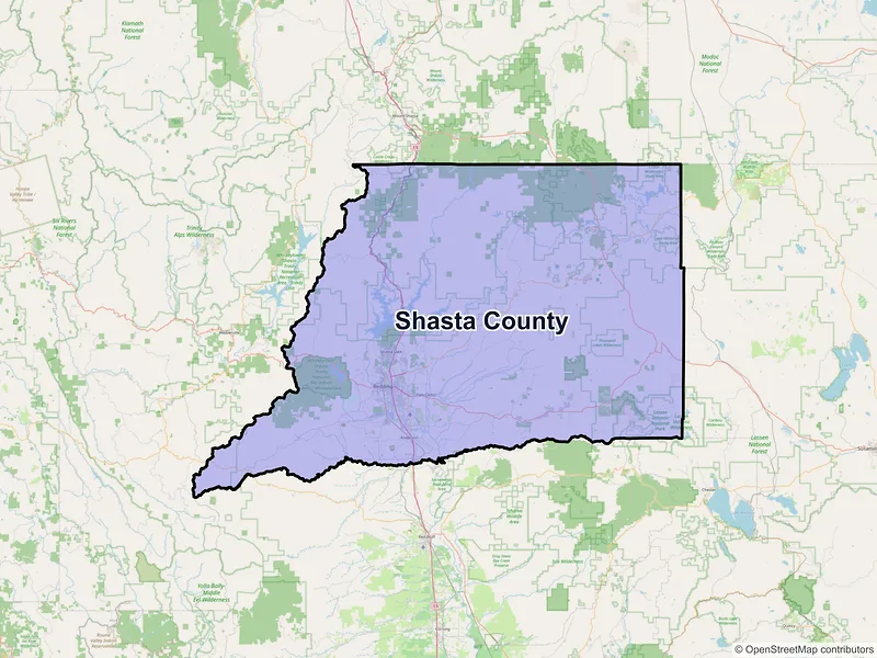 Map of Shasta County, California and ZIP codes