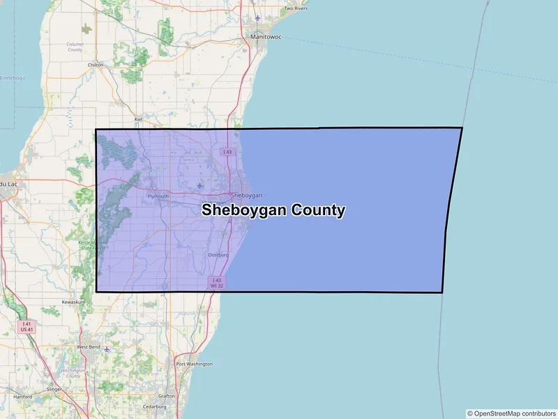 Map of Sheboygan County, Wisconsin and ZIP codes
