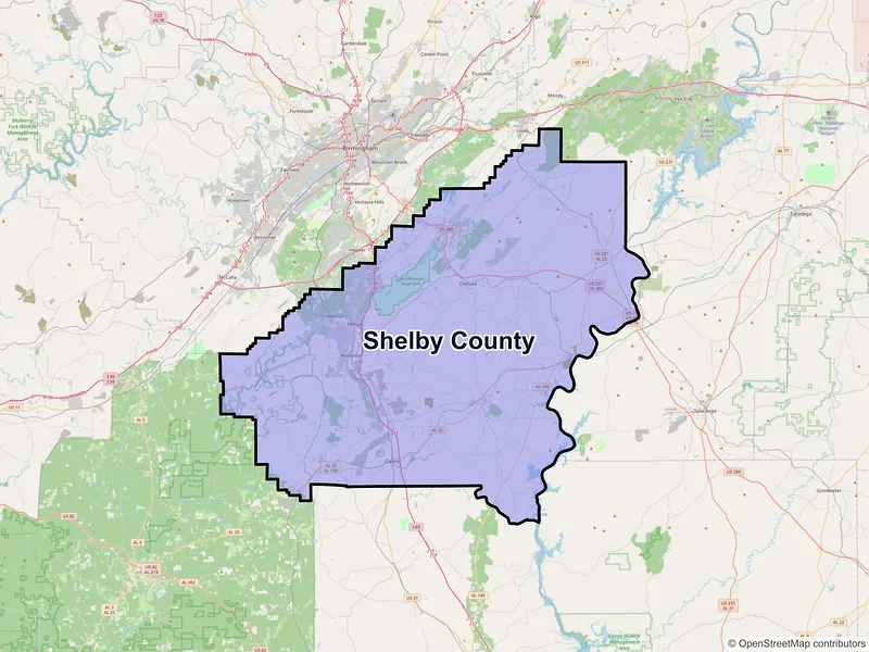 Map of Shelby County, Alabama and ZIP codes