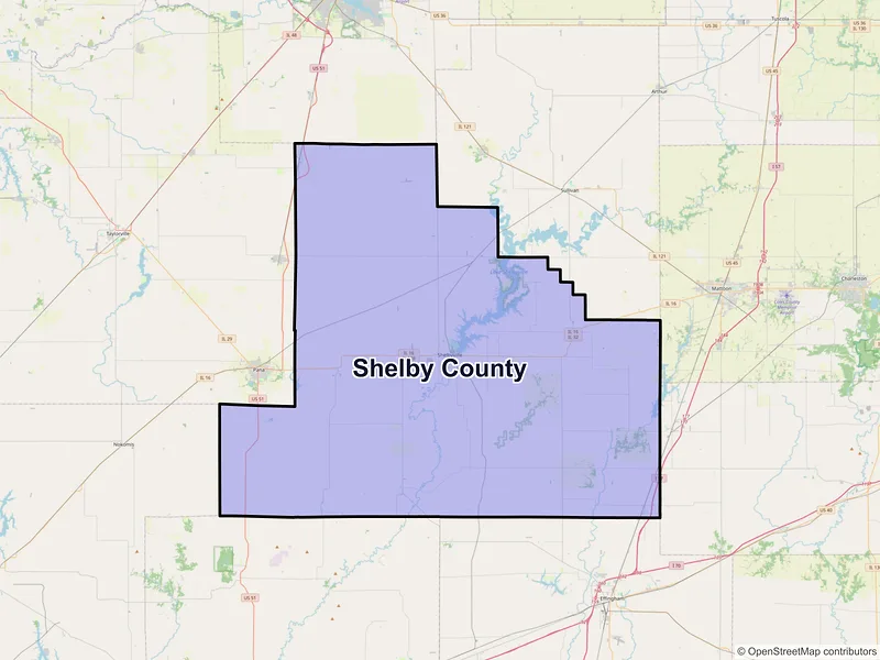 Map of Shelby County, Illinois and ZIP codes