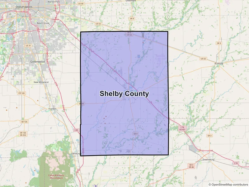 Map of Shelby County, Indiana and ZIP codes