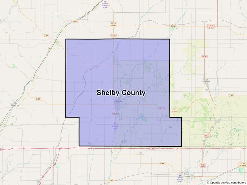 Map of Shelby County, Iowa and ZIP codes