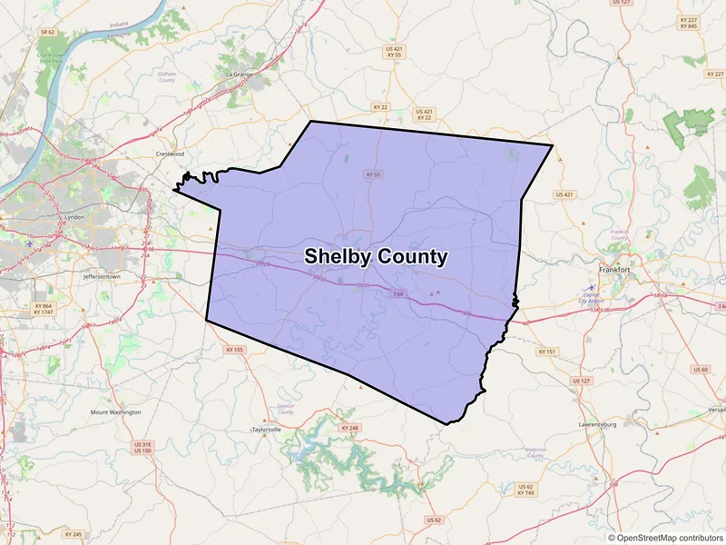 Map of Shelby County, Kentucky and ZIP codes
