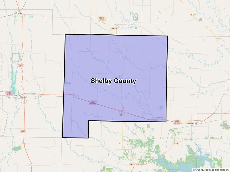 Map of Shelby County, Missouri and ZIP codes