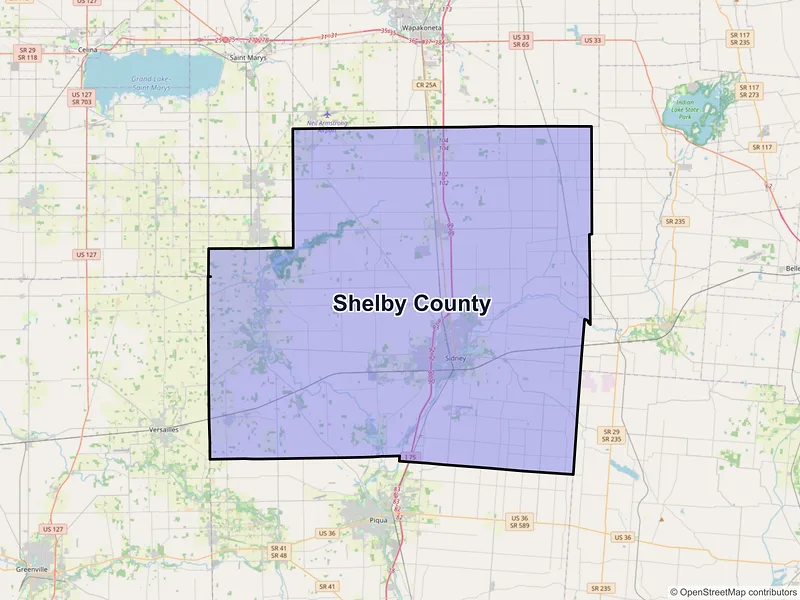 Map of Shelby County, Ohio and ZIP codes