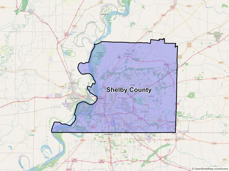 Map of Shelby County, Tennessee and ZIP codes