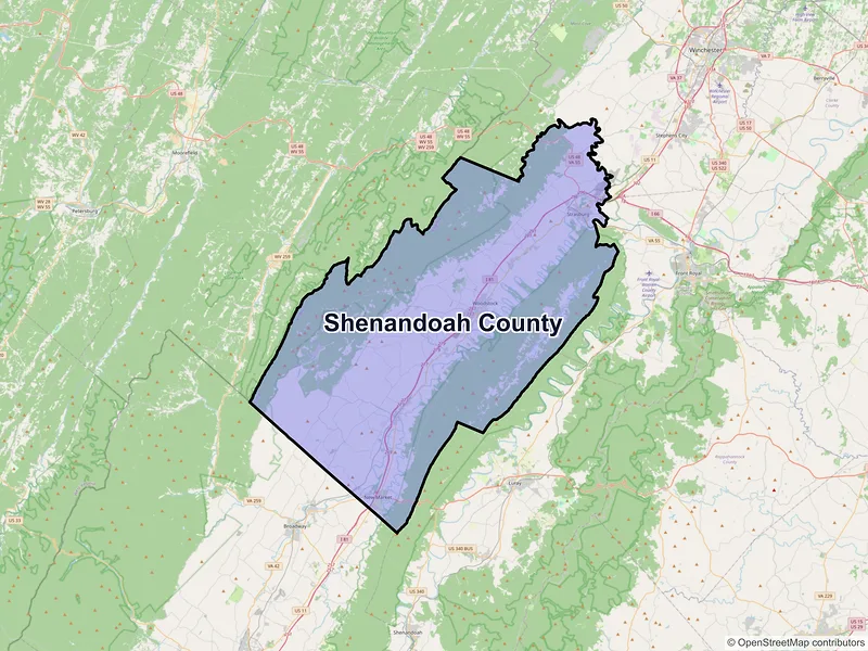 Map of Shenandoah County, Virginia and ZIP codes