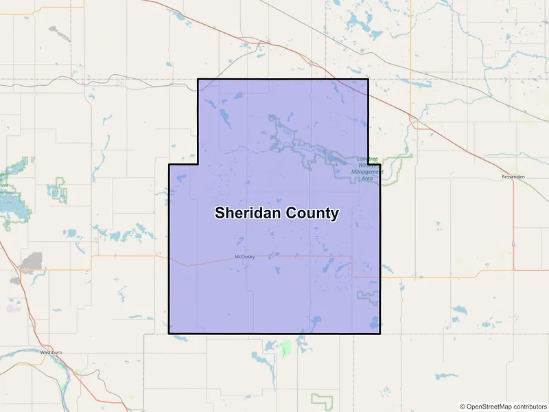 Map of Sheridan County, North Dakota and ZIP codes