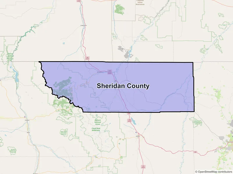 Map of Sheridan County, Wyoming and ZIP codes